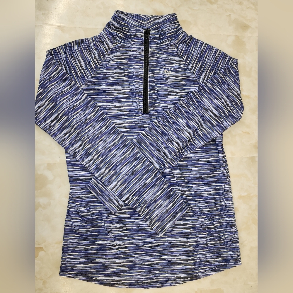 Girls 10 Justice Blue and White Striped Quarter-Zip Sweatshirt